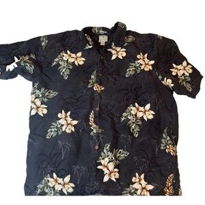 LUAU Silk Hawaiian Shirt 2X Gray Floral